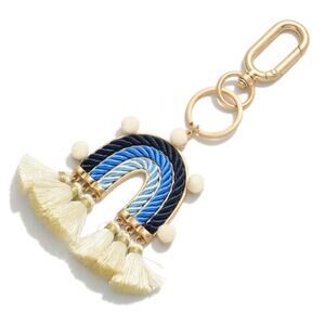 Blue Rope Rainbow Keychain Bag Purse Charm with Tassels Pom-Pom